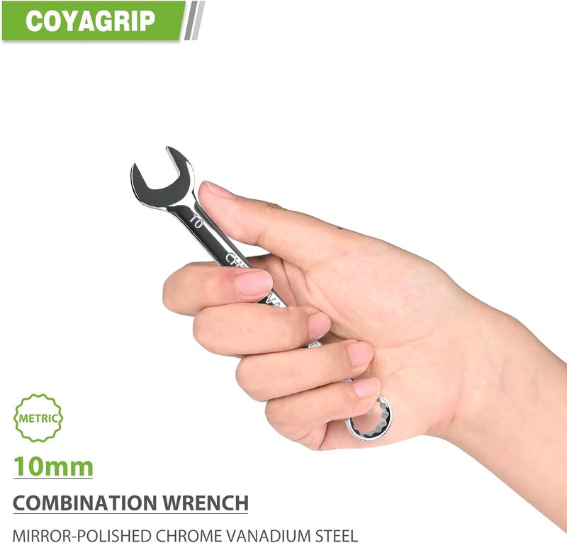 COYAGRIP 10mm Wrench, Industrial Grade Spanner, Combination Wrenches Metric with 12-Point Box End, 15-Degree Offset, 10mm Wrenches Chrome Vanadium Steel Mirror Polished - Image 3